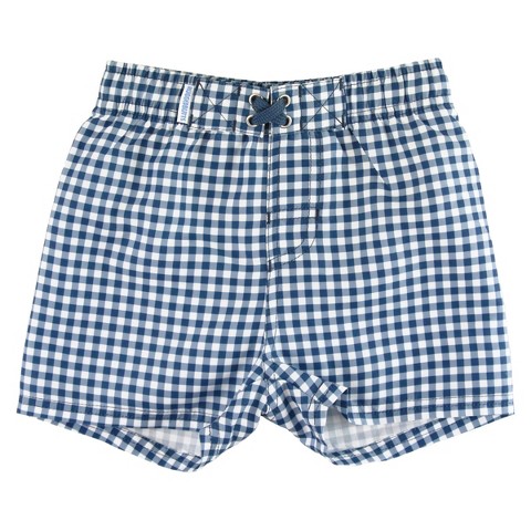 RuggedButts Boys UPF50+ Gingham Swim Trunks - Navy Gingham, 6