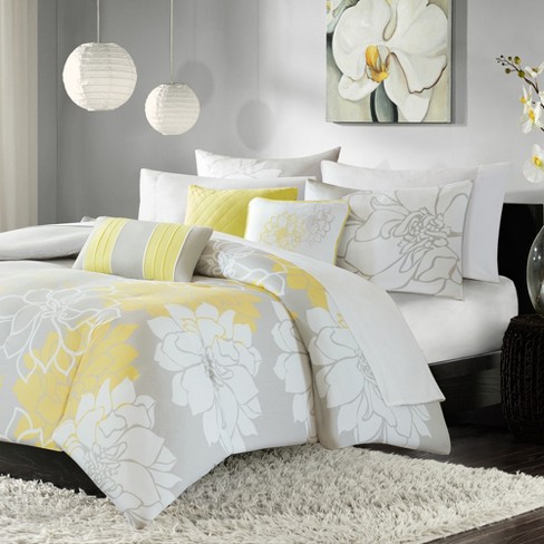 Yellow Gray Brianna Printed Duvet Set Queen 6pc Target