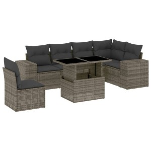 vidaXL 7 Piece Patio Sofa Set with Cushions - Gray Poly Rattan - 1 of 4