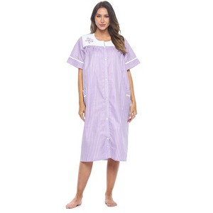 Casual Nights Women's Snap-front House Dress Short Sleeve Woven Duster Housecoat Lounger Sleep Dress - 1 of 4