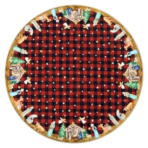 Christmas Round Rug, Nativity Plaid Print, Washable, Non-Slip, Holiday Indoor Bedroom Entryway - 1 of 4