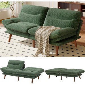 Futon Sofa Bed, Futon Couch with Adjustable Backrest & Armrests, Convertible Small Sleeper Sofa Bed for Small Apartments, Study Room, Office, Green - 1 of 4