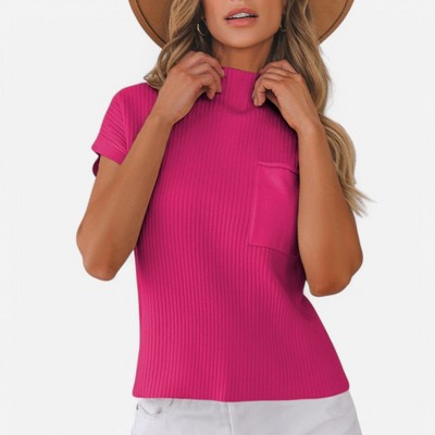 Amaryllis Women's Ribbed Knit Mock Neck Sleeveless Sweater Relaxed Fit with Front Pocket Chic and Cozy Transitional Layer