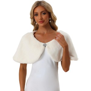 Allegra K Women's Party Elegant Faux Fur Full-Lined Wrap Shrug - 1 of 4