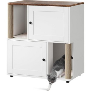 Acekool Double Layer Cat Litter Box Enclosure for 2 Cats, Hidden Litter Box Furniture with Scratching Post, 2-Story Cat Washroom & Bed, End Table - 1 of 4