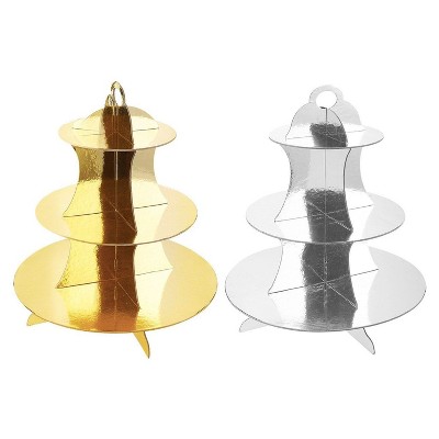 Juvale 2-Pack 3 Tier Cupcake Stand Tower For Birthday Wedding Baby Shower, Gold & Silver 11.8x13.5x11.8 in