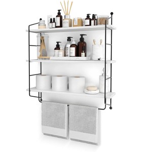 Sorbus 3-Tier Wooden Floating Shelves with Metal Brackets - Storage for Towels, Over the Toilet, Bathroom Accessories & More - 1 of 4