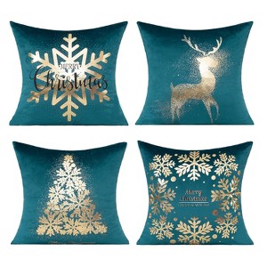 Teal Christmas Gold Throw Pillow Covers Xmas Cases Decorations 18X18 Set of 4 - 1 of 1