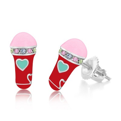Chanteur Hypoallergenic Kids Jewelry Accessories Mic Enamel CZ White Gold Palladium Plating Stud Earrings Surgical Titanium Posts