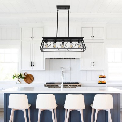 31"H Farmhouse 5-Lights Vintage Metal Pendant Light, Adjustable Metal Cage Chandeliers,Ceiling Lights Light Fixtures -The Pop Home