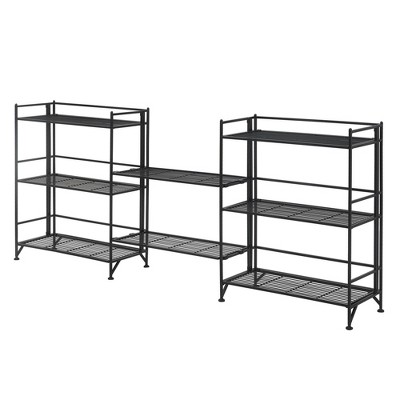 Breighton Home Xtra Storage 3 Tier Wide Folding Metal Shelves with Set of 2 Extension Shelves in Black