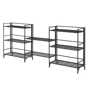Breighton Home 32.5" Xtra Storage 3 Tier Wide Folding Metal Shelves with Set of 2 Extension Shelves in Black - 1 of 4