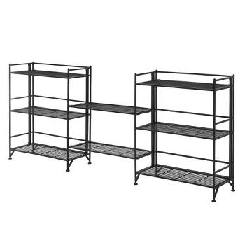 Breighton Home 32.5" Extra Storage 3 Tier Wide Folding Metal Shelves with Set of 2 Extension Shelves Black