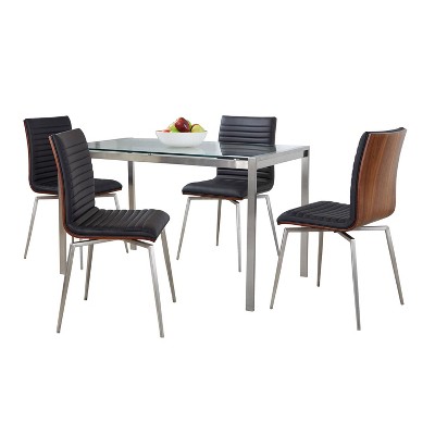 Modern Glass Top Dining Set with Black Faux Leather Chairs