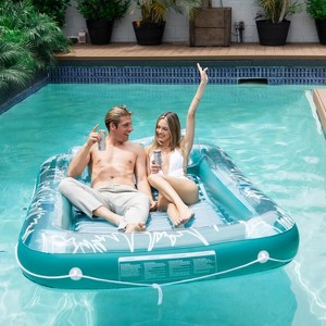 Sunrio Single/Double Inflatable Tanning Pool Lounger Float with Pillow and Drink Holders - 1 of 4