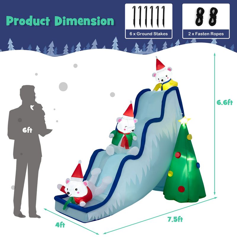 Costway 7.5FTInflatable Polar Bear Slide Scene Decoration, Blowup Christmas Decoration, 4 of 9