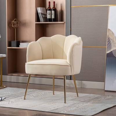 Modern Velvet Shell Shape Armchair Accent Chair With Gold Legs, Creme ...