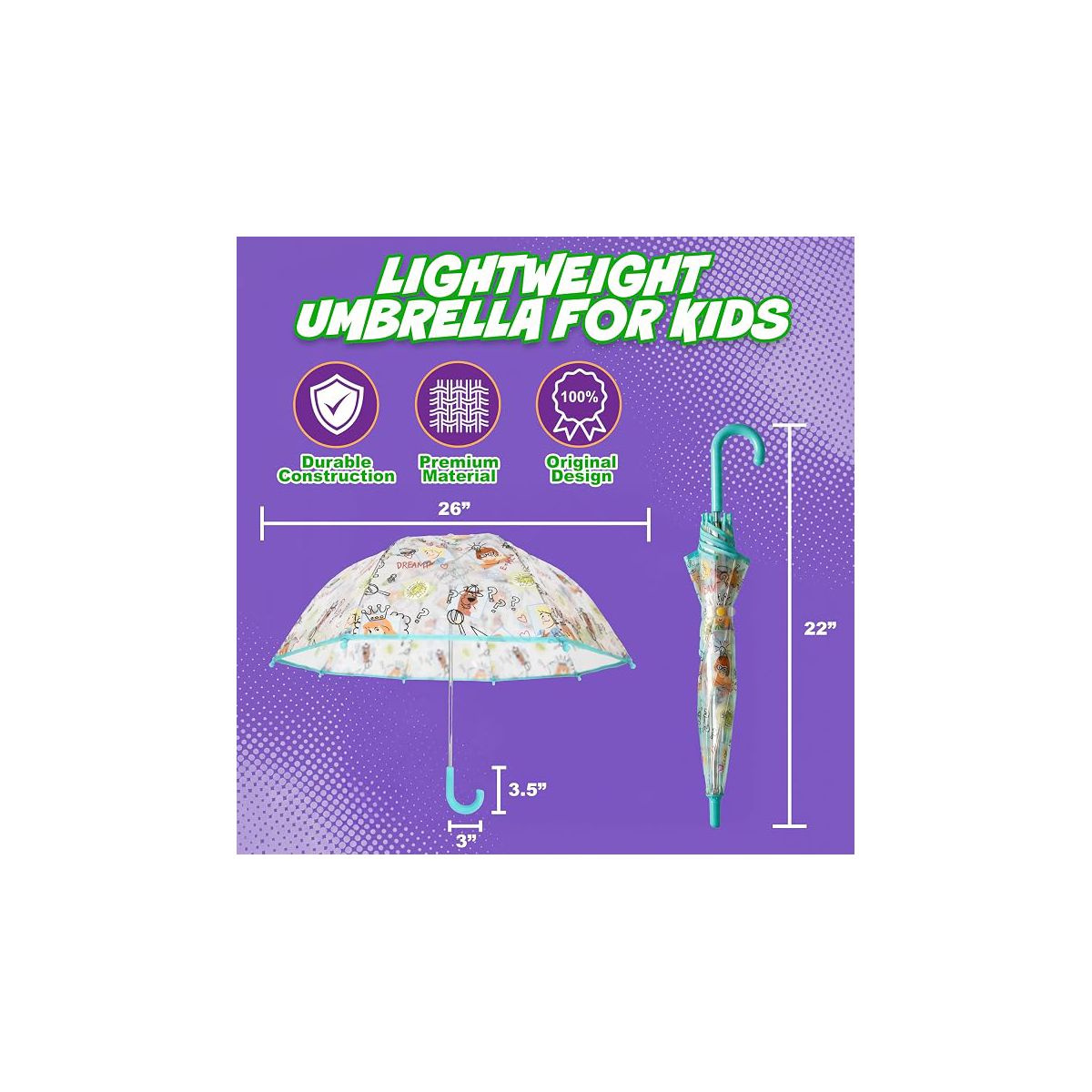 Scooby Doo Kids Umbrella for Girls - Dome Clear Bubble Umbrellas for Rain Windproof & Transparent with Easy Grip Handle Ages 3-10 - thumbnail 2