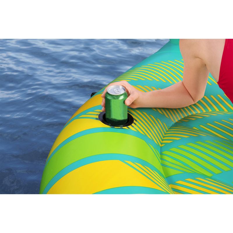 Bestway Hydro Force Sunny 5 Person Inflatable Large Floating Island Lake Water Lounge Raft with Cup Holders and Removable Sunshade, Green, 5 of 8