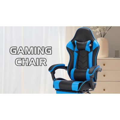 Vynxaria Ergonomic Gaming Chair with Massage Lumbar Support & Footrest - Grey PU Leather