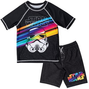 Star Wars Stormtrooper Darth Vader Rash Guard and Swim Trunks Outfit Set Little Kid to Big Kid - 1 of 4