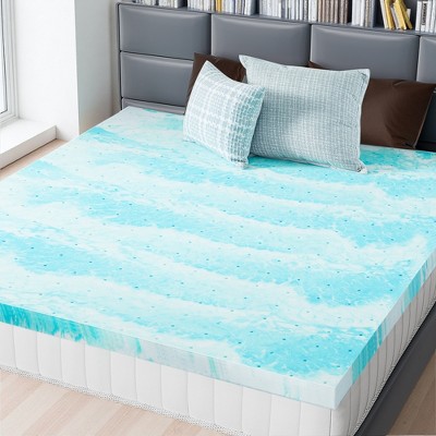 INFURNIC Mattresses Memory Foam Cooling Gel 2 Inches King Size Breathable Mattress Bed Topper For Back Pain, White And Blue, 80"*76"*2"