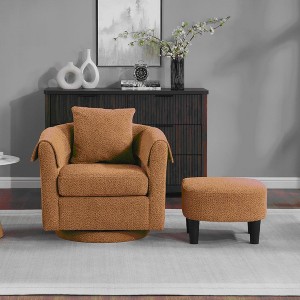 Wooakway Swivel Accent Chair with Ottoman Set Barrel Armchair with Removable Back Pillow with 2 Armrest Covers for Living Room Bedroom Office - 1 of 4