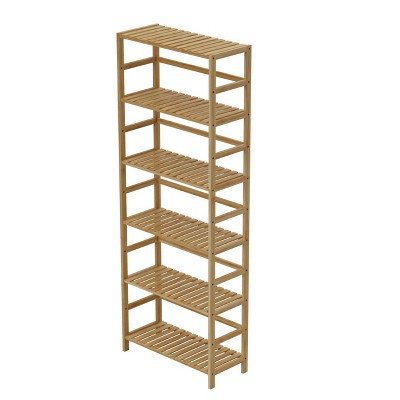 Artloge 6 Tier Tall Freestanding Storage Shelf Natural Bamboo Adjustable Bookcase Units Rack Organizer Stand for Kitchen Dining Room
