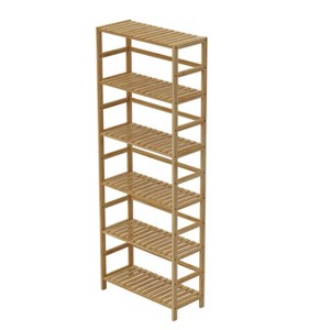 Artloge 6 Tier Tall Freestanding Storage Shelf Natural Bamboo Adjustable Bookcase Units Rack Organizer Stand for Kitchen Dining Room - 1 of 4
