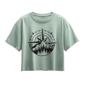 Girls' - Instant Message - Compass Nature Scene Short Sleeve Boxy Graphic T-Shirt - 1 of 3