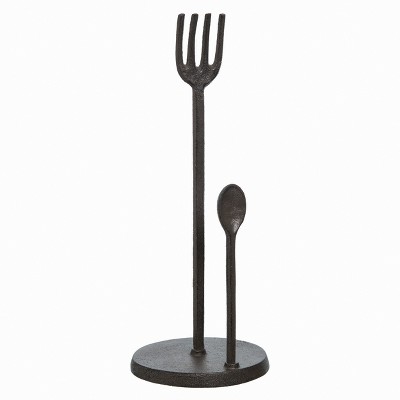 Transpac Metal 15" Grey Spring Fork and Spoon Paper Towel Holder