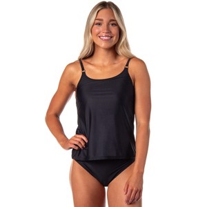 Women's 2 Piece Tankini Swimsuit With Shelf Bra And Adjustable Straps Black - 1 of 4