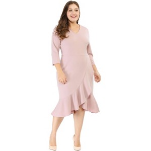 Agnes Orinda Women's Plus Size Cocktail V-neck Wrap Ruffled Midi Bodycon Dresses - 1 of 4