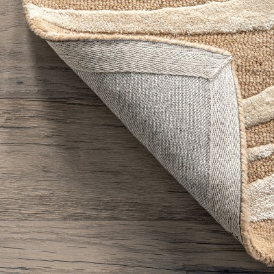 Tan and Off-White Handmade Tufted Wool Zebra Rug, 5' x 8'