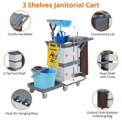 Dryser Coercial Janitorial Cleaning Cart On Wheels - Black