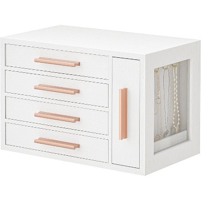 4-Layer Jewelry Organizer Box, Wooden Jewelry Organizer with Transparent Window