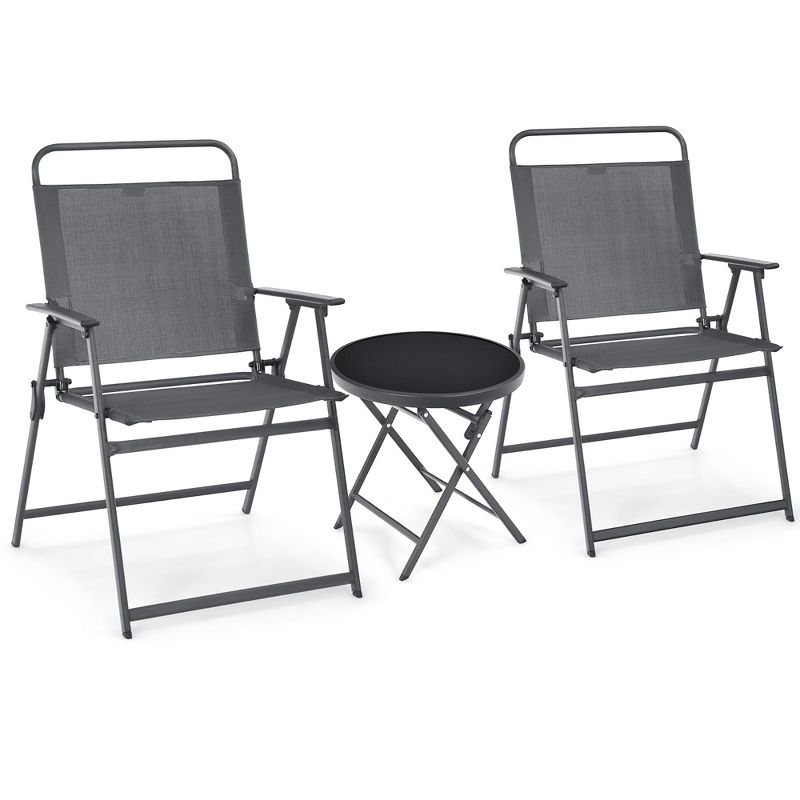 Costway 3PCS Outdoor Bistro Set Folding Table and Chairs Garden Deck Black, 3 of 11