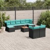vidaXL 10 Piece Patio Sofa Set with Cushions Black Poly Rattan - Black and Blue - 2 of 4