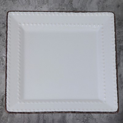 White Square Beaded Ceramic Dinnerware Set, Service for 4