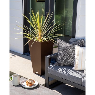 Espresso Brown 26" Modern Square Tapered Plastic Planter 2-Pack