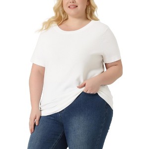 Agnes Orinda Women's Plus Size Round Neck Short Sleeve Solid Casual Basic Knit T-Shirts - 1 of 4