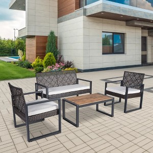 Racxily 4-Piece Patio Furniture Set Outdoor Balcony Porch Garden Backyard Lawn Furniture Acacia Wood Table Top - 1 of 4