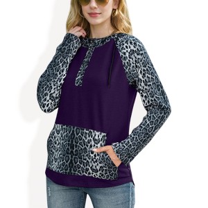 Anna-Kaci Women's Leopard Contrast Relaxed Fit Hoodie with Kangaroo Pocket - 1 of 4
