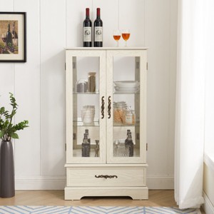 Small Lighted Curio Cabinet with Glass Doors, MDF Wood Display Cabinet with Adjustable Shelves, 2 Glass Doors and 1 Drawer - Koiai - 1 of 4