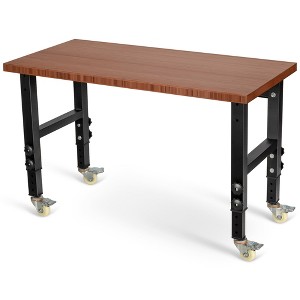 Costway 48''x24'' Adjustable Height Workbench Mobile Tool Bench Bamboo Top w/Caster Nature\ Coffee - 1 of 4