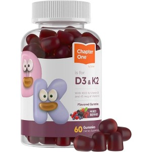 Chapter One by Zahler Vitamin D3 K2 Gummies, Contains 1000IU of Vitamin D3 and 45MCG of Vitamin K2, D3 & K2 Gummy Supplement, Kosher, 60 Gummies - 1 of 4