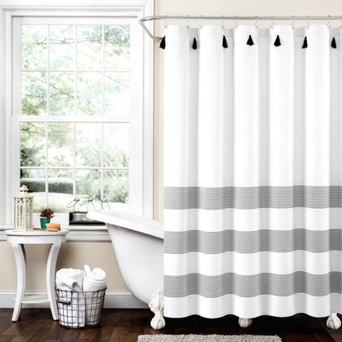 Black and white striped deals shower curtain