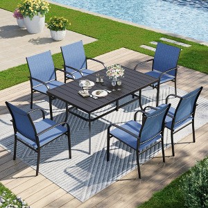 Captiva Designs 7pc Patio Dining Set with Slat-top Rectangle Table & Sling Fixed Dining Chairs - 1 of 4