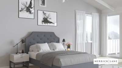 Contemporary Black Full Platform Bed with Gold Nailhead Trim and Tufted Upholstery