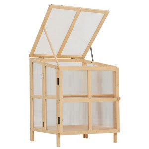31.7"H Fir Wood Cold Frame Greenhouse, 2 Tier Raised Planter Box with Transparent Openable Top, Wood Garden Greenhouse for Garden Backyard Brown - 1 of 4